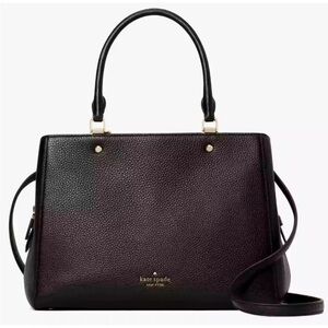 ♠️ Kate Spade Leila Medium Triple Compartment Satchel Black Pebbled Leather Bag